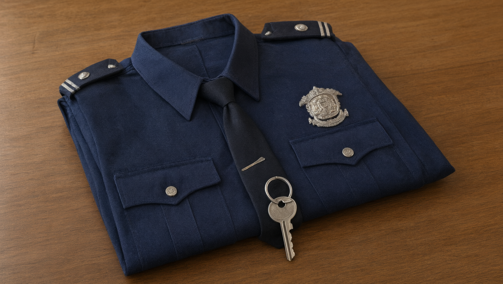 整齊擺放準備歸還的鑰匙與制服